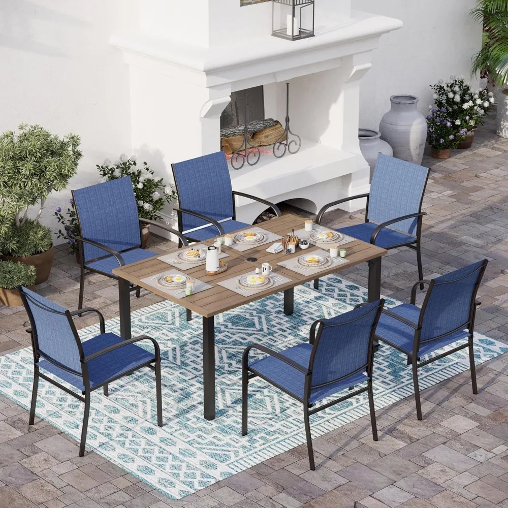 

Patio Dining Sets , Wood-Like Table Top for Outdoor Kitchen Lawn Garden,Backyard,Outdoor Dining Chairs Rectangular Dining Table