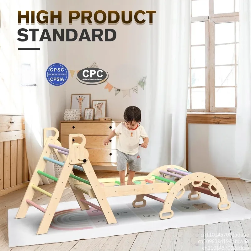 Wooden indoor children's climbing frame, children's and babies' physical training toys,simple foldable triangular climbing frame
