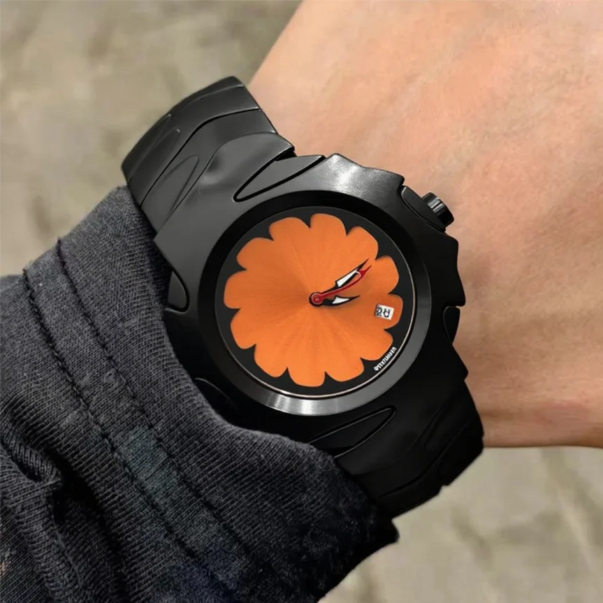 

High Quality Creative Quartz Watch Men Y2k Design Personalize Dpecial Blade Red Black Medieval Old Steel Unique Men AAA Clock