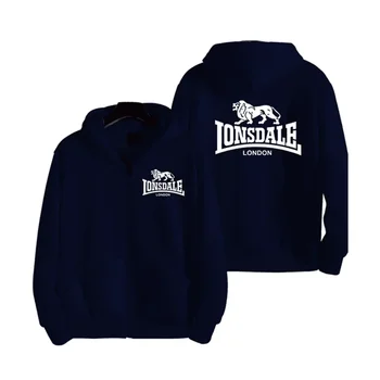 LONSDALE 남성용 대각선 지퍼 후디, 캐쥬얼 트랙 필드 후디 상의, 고품질 양털 패션, 2024 가을 신상  Best5