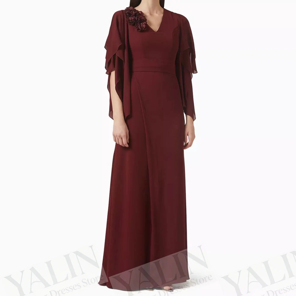 

Women's A-line Evening Dresses Floor-length V-neck Sleeveless Prom Gown Fashion Flowers Simple Stole Draped Customized Gowns