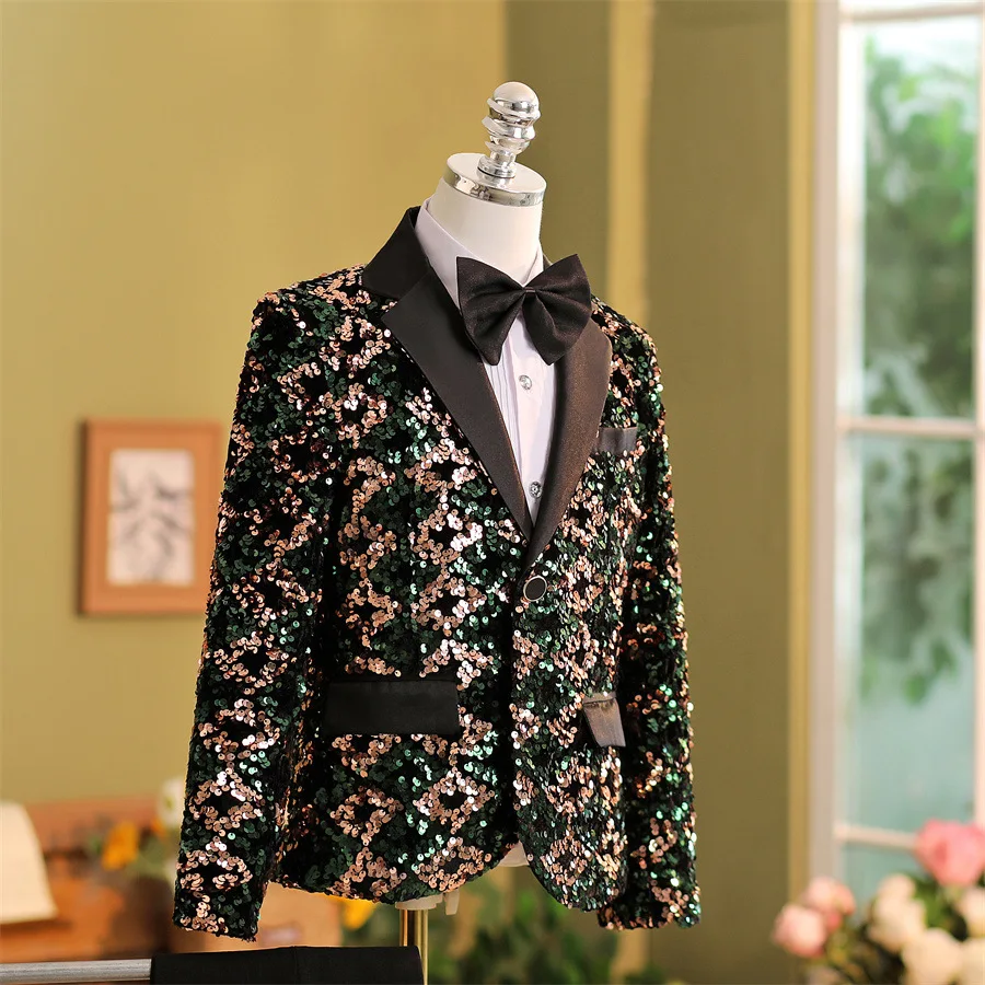 2024 New Children\'s Sequins Catwalk Suits Wedding Birthday Party Host Piano Performs a Walk Show Tuxedo Boys Blazer Sets A4107