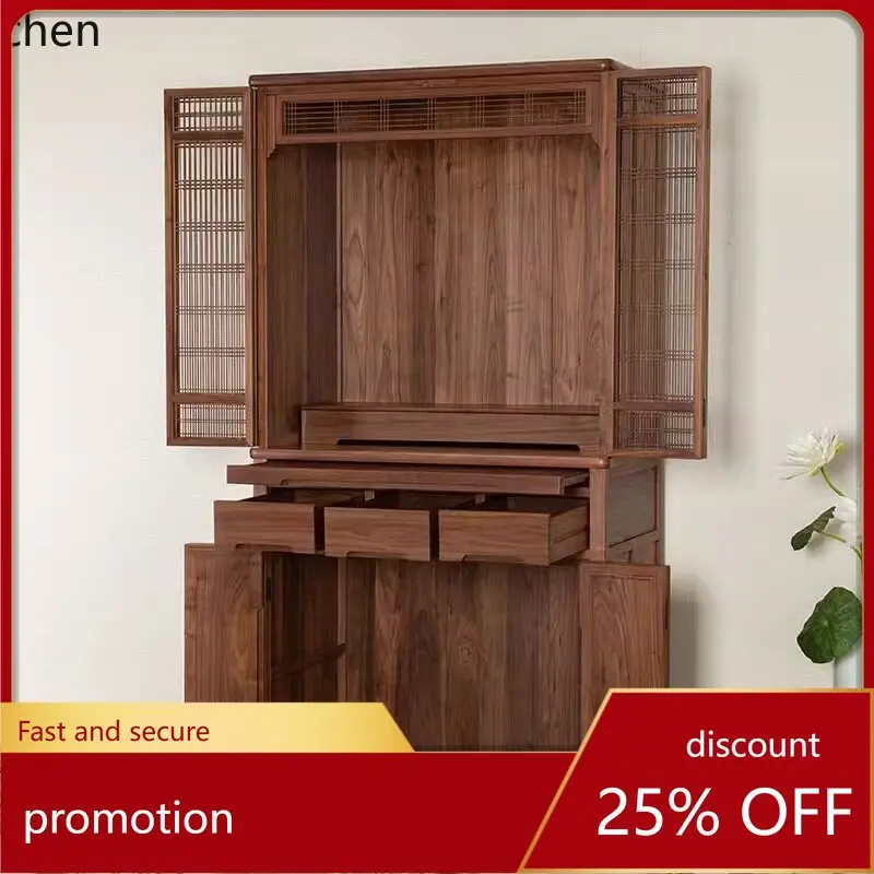 

Cz black walnut solid wood buddhist shrine altar home living room large offering table buddhist hall storage cabinet