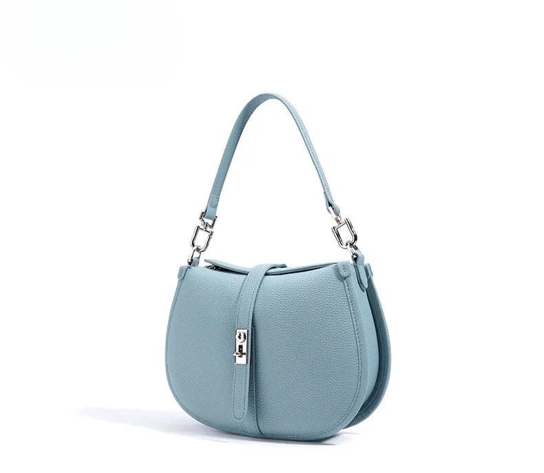 

2026 Cow Leather Women Messenger Bag Daily Casual Hand Bag New Simple Summer Flap Cover Bag Blue Pink Color Real