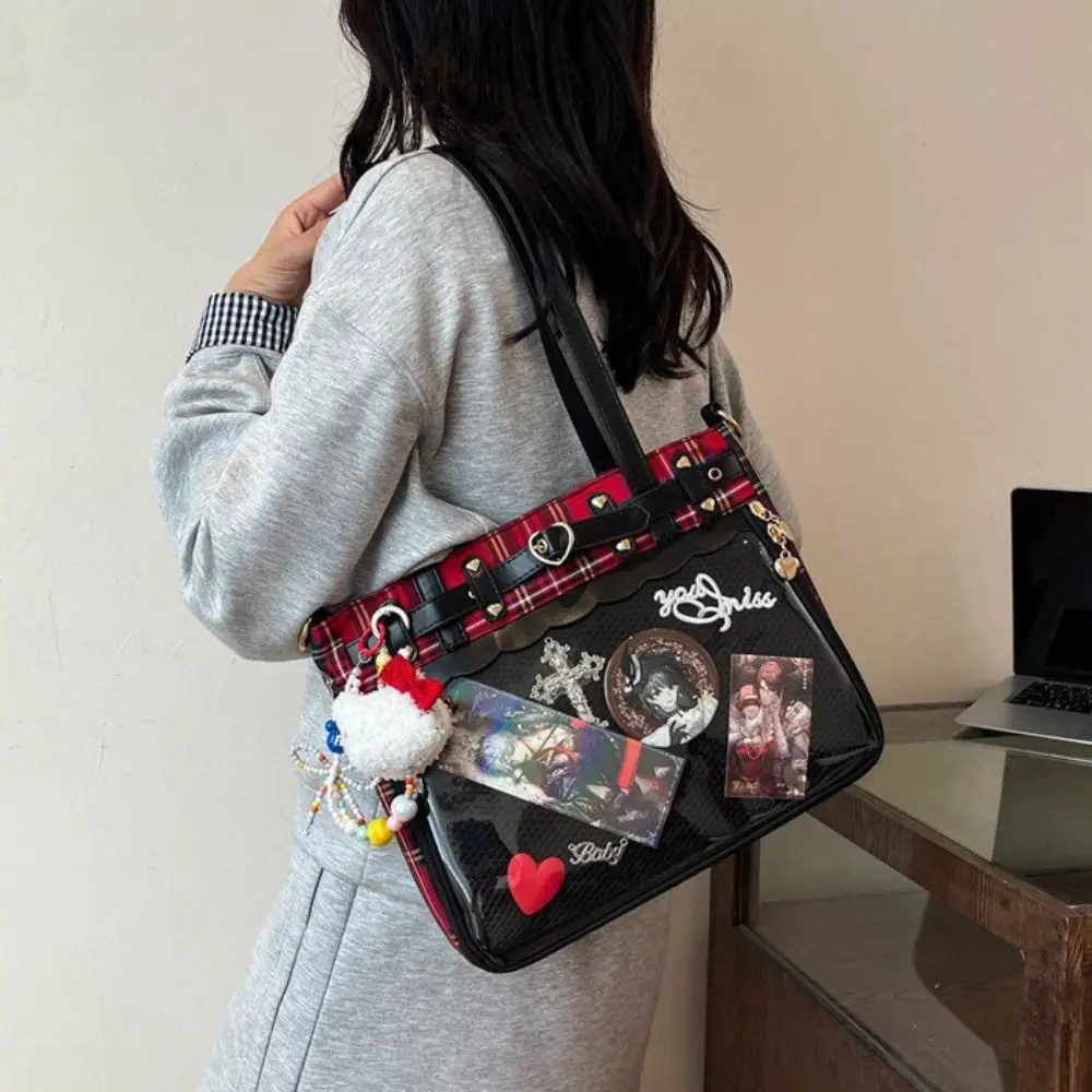 

Y2K Cartoon Anime Itabag Lattice Doll Badge Display JK Crossbody Bag Japanese Backpacks Transparent Shoulder Bag Students