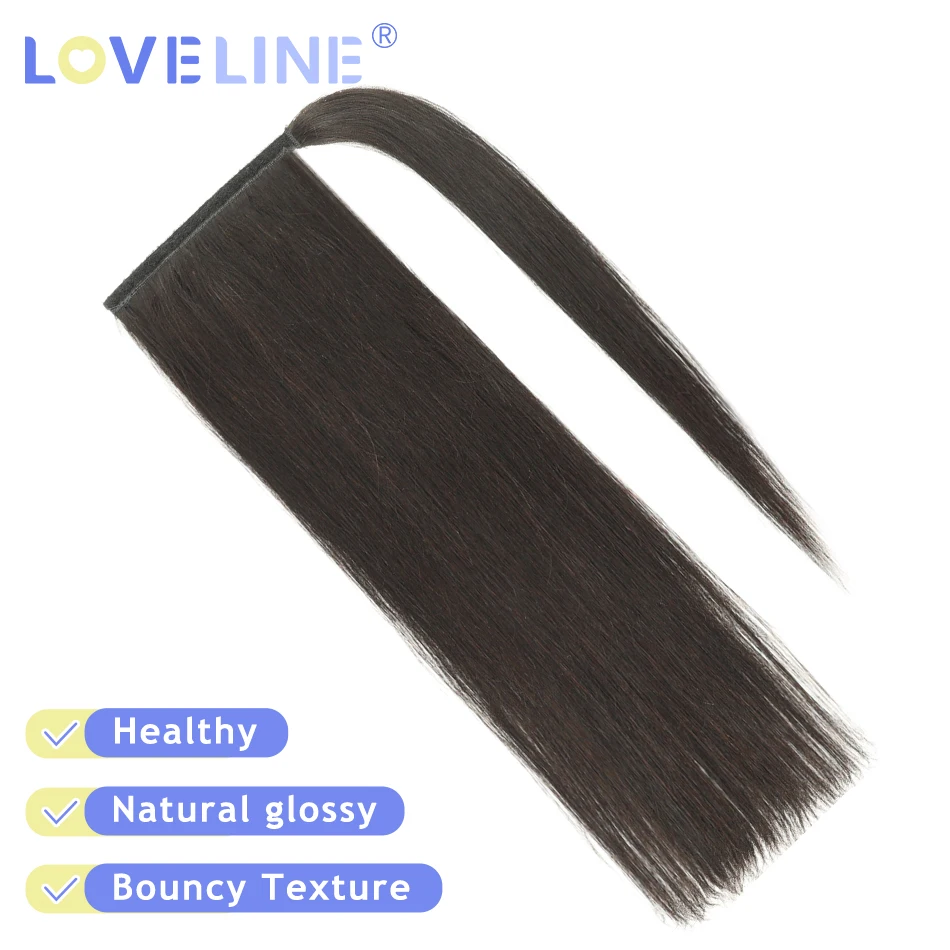 Loveline extensões de cabelo humano de rabo de cavalo reto com clipe envoltório em torno de rabo de cavalo peruca para mulheres cabelo remy virgem 16-26 Polegada