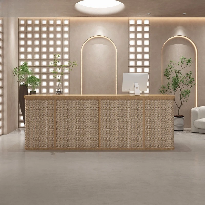 Lada recepcyjna do salonu kosmetycznego w stylu japońskim, lada do sklepu z akcesoriami do pielęgnacji uszu, meble z rattanu, model Casse JT40C