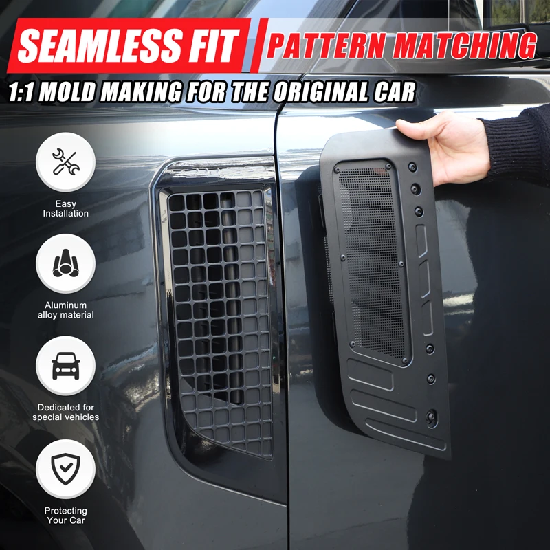 For Land Rover Defender 2020-2026 Aluminum Alloy Car Air Fender Vent Trim Frame Insect-Proof Net Replacement Parts