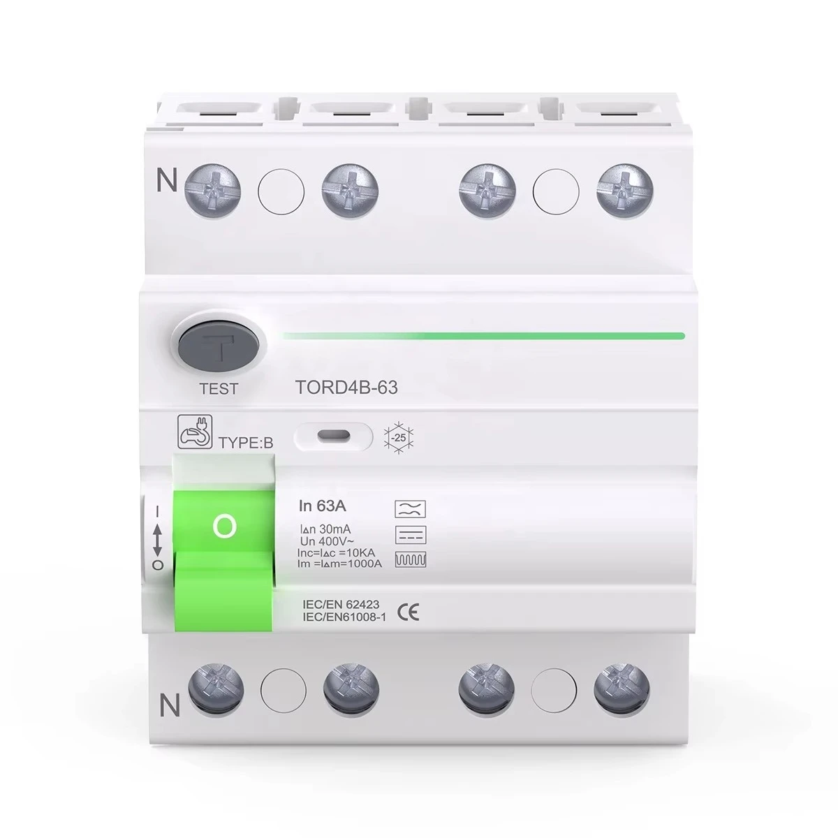 

For 4P 63A 30mA 300mA Din Rail Earth Leakage Current Breaker DC RCCB RCD 10KA Type B Miniature Circuit Breaker