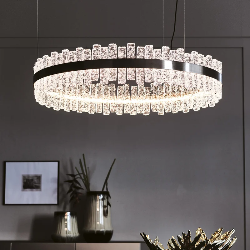 2023 New Trend Black Collection Wave Glass LED Hanging Lamps Pendant Light Chandelier Indoor Lighting Luminaire For Living Room