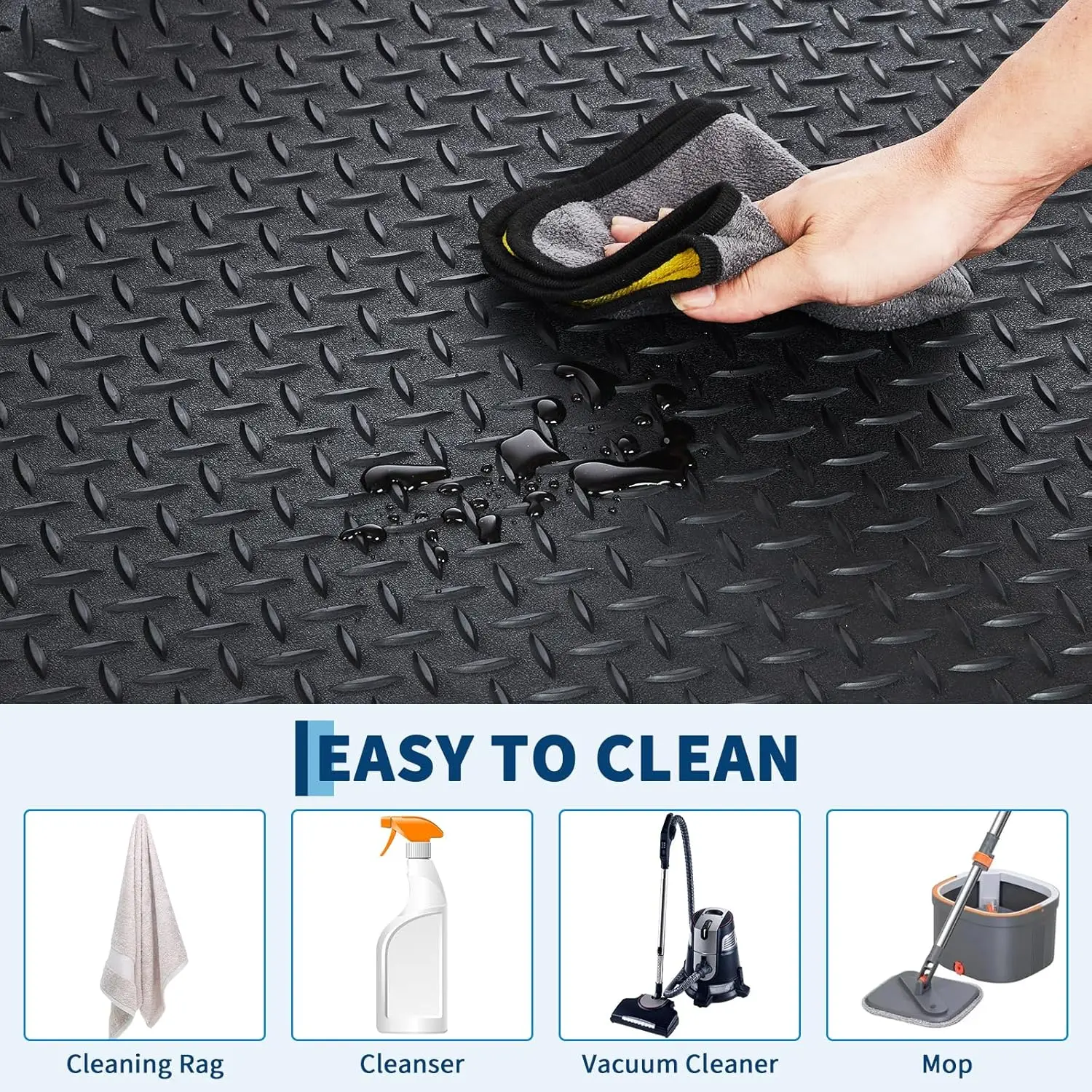 Garage Floor Mat, 2.8 mm Thickened Flooring Roll Diamond Plate PVC Rubber Trailer Mat, Non-Slip Floor for Garage, Warehouse, Gym