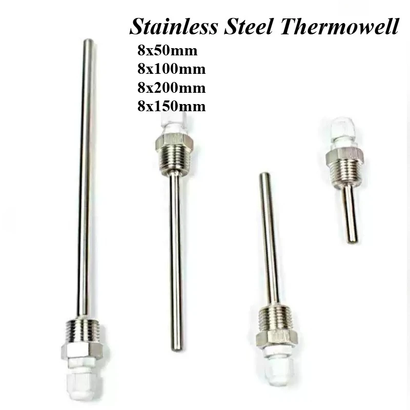 1PCS 50/100/150/200mm Stainless Steel Thermowell 1/2" NPT Threads for Temperature Sensors Probe Sonda De Refrigerator Tube