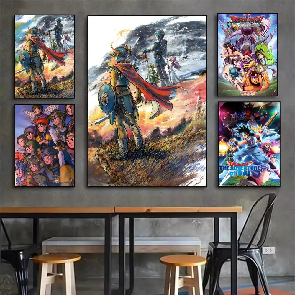Game D-Dragon Q-Quest Poster Self-adhesive Art Waterproof Sticker Coffee House Dorm Room Wall Decor