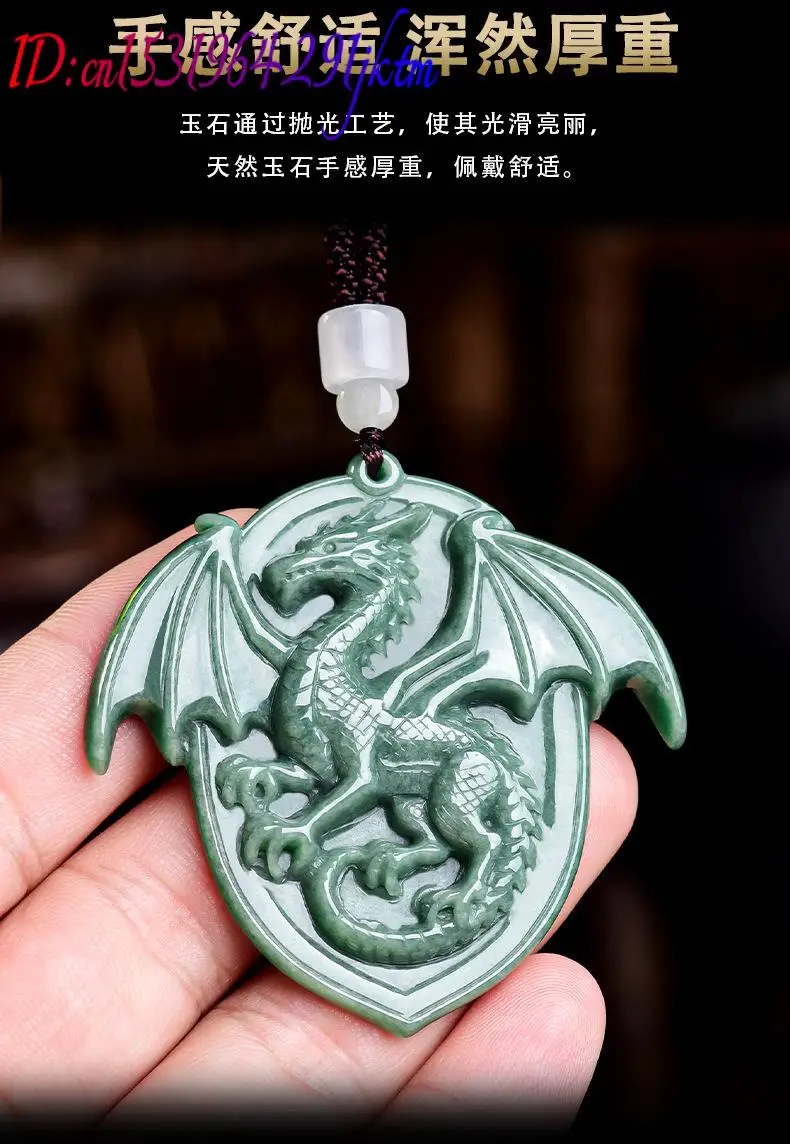 Natural Burmese Jadeite Dragon Pendant Necklace Gemstone Carved Amulet Vintage Luxury Real Jade Jewelry Charm Gifts for Women view 3