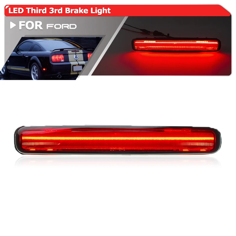 Smoked LED Third 3rd Brake Light Replacement For 2005-2009 S197 Ford Mustang Full Red Car Center Tailgate Auto Tail Stop Lamp