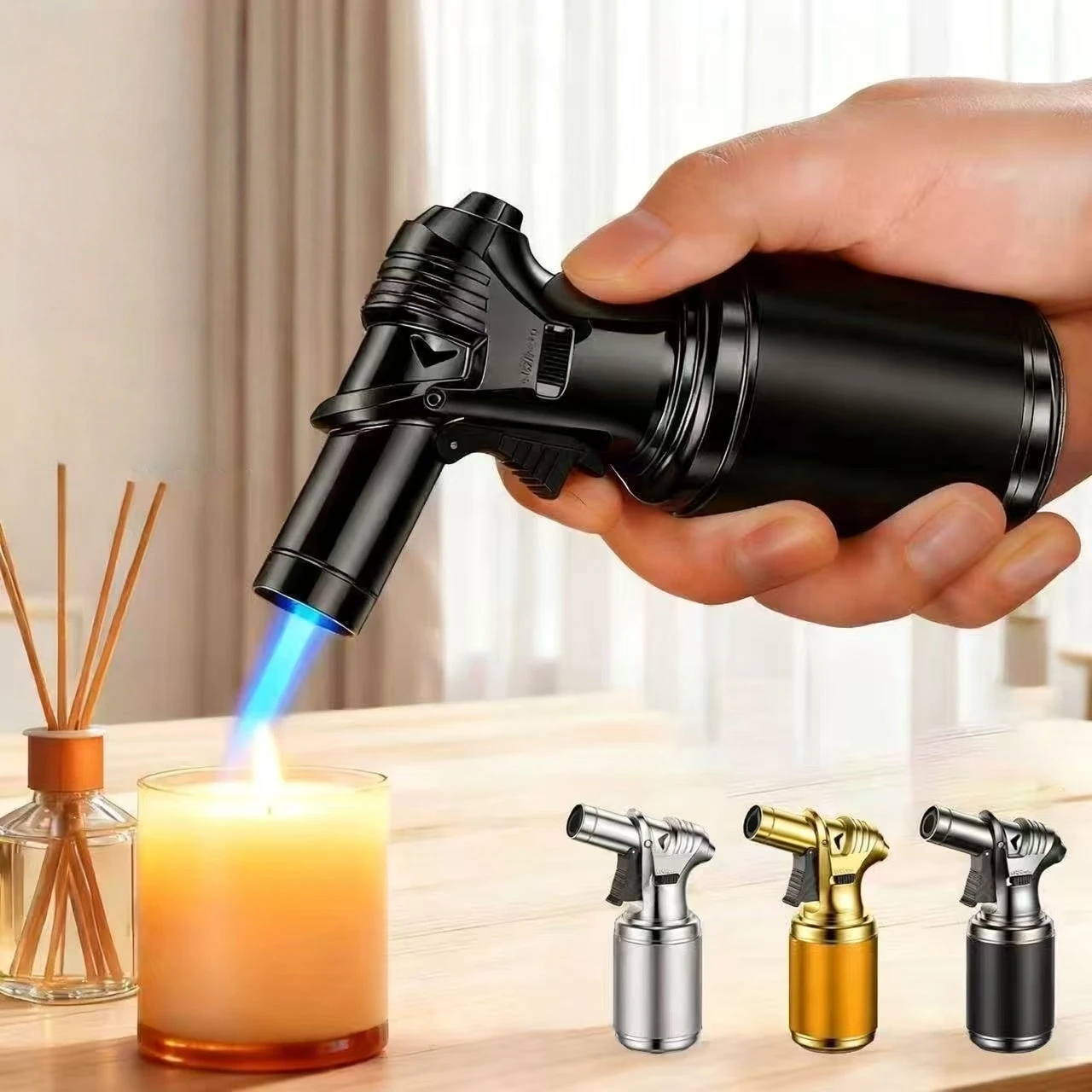 

Metal Strong Gun Spray Gun Outdoor Lighter Windproof Retro High Temperature Spray Gun Blue Flame Outdoor Cigar Lighter