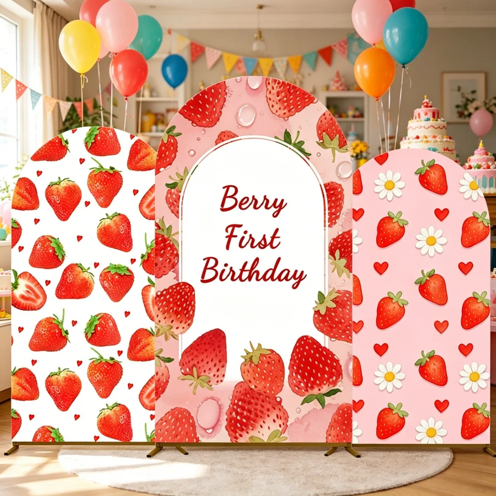 

Fruit Berry First Birthday Arch Backdrop Cover Baby Shower Birthday Party Girl Portrait Spandex Stretchy Arched Photo Background
