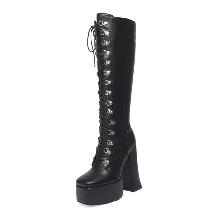 

2023New European and American Large Size Sexy Platform High Heels, Legs, Mid length Boots, Fashion Nightclub 14cmg Women's Boots