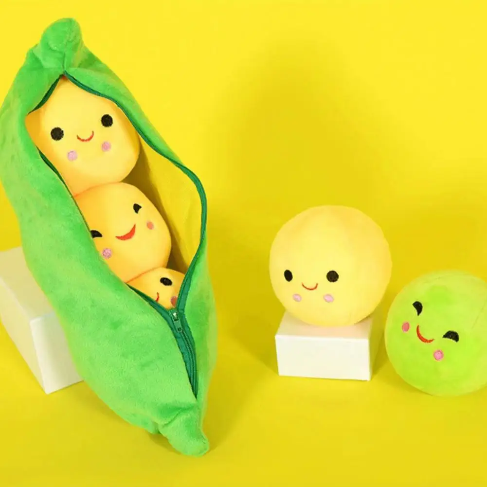 Filled Plant Doll Soft Plush Stuffed Pea Toy with Zipper Closure Cute Smiling Face Plant Doll for Kids Elastic Cartoon for Sofa