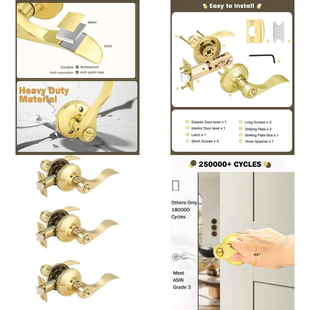 

Полированные латунные дверные ручки с поворотным механизмом, комплект из 3 штук для межкомнатных дверей
