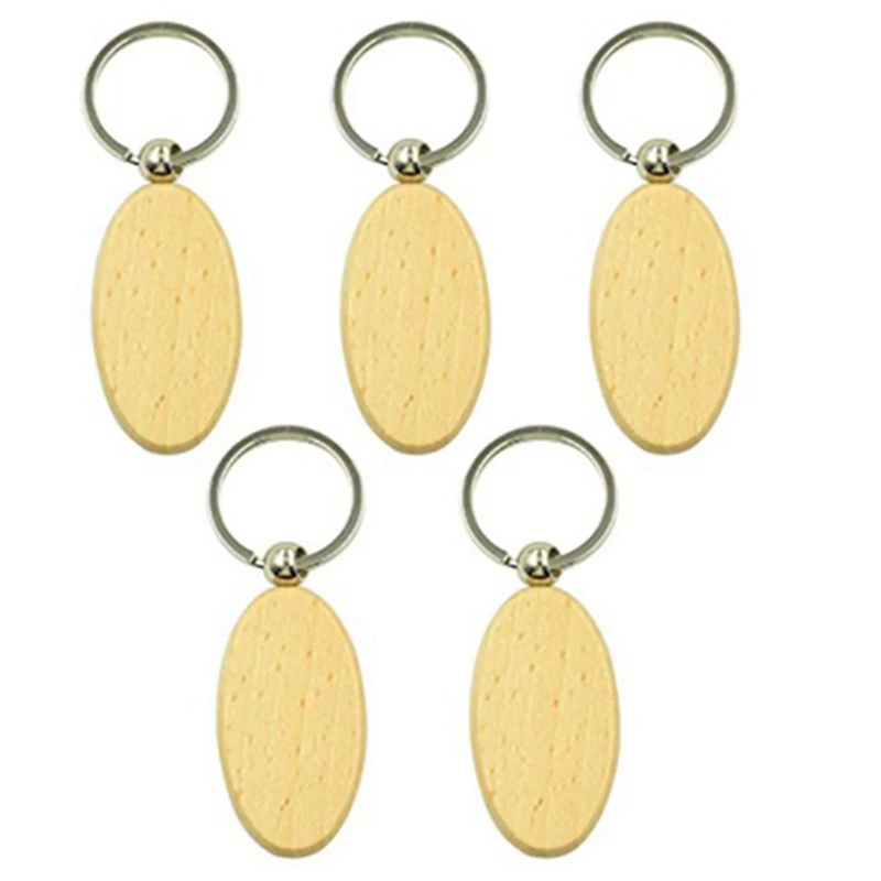 40Pcs Blank Oval Ellipse Wooden Key Chain DIY Keychain Pendant Keyring Tags Gifts