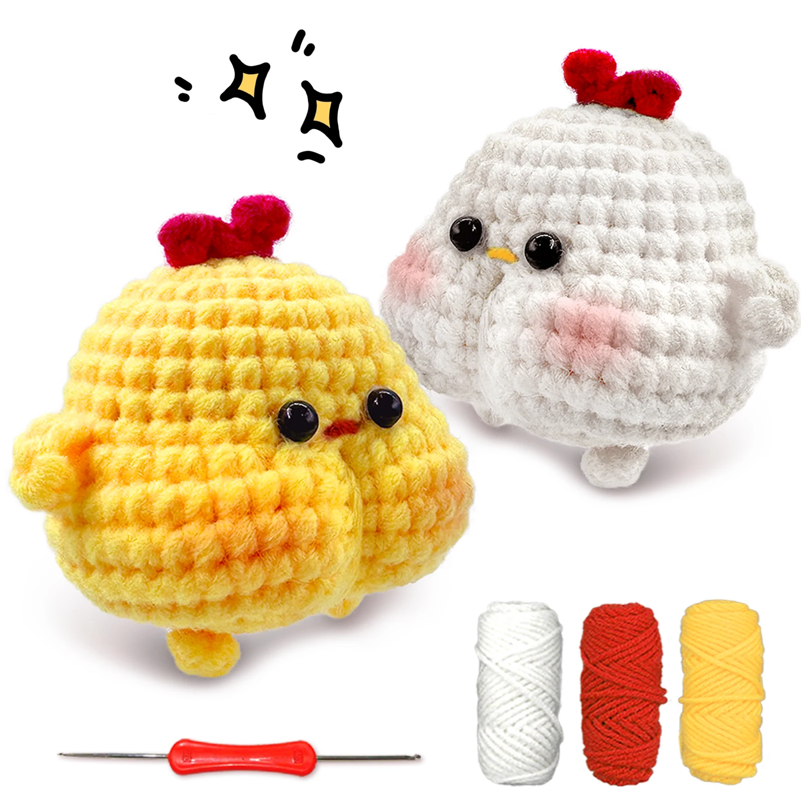 AMAXIN Animal Crochet Kit for Beginners-Chick Family Easy Learn to Starter Amigurumi Knitting Kit and Yarn Craft