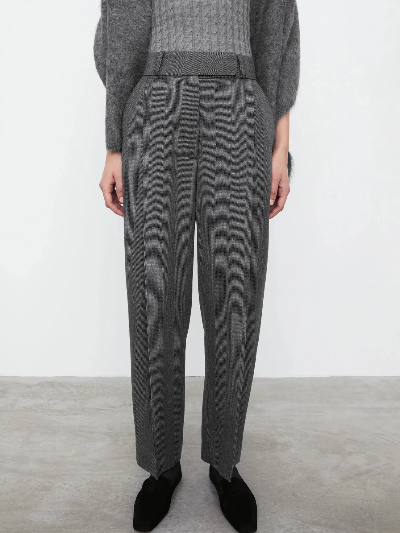 

Totem Autumn Winter Wide Waist Wool Pleated Casual Wide Leg Pants Drapey High Waist Trousers for Women Elegant Simple Style