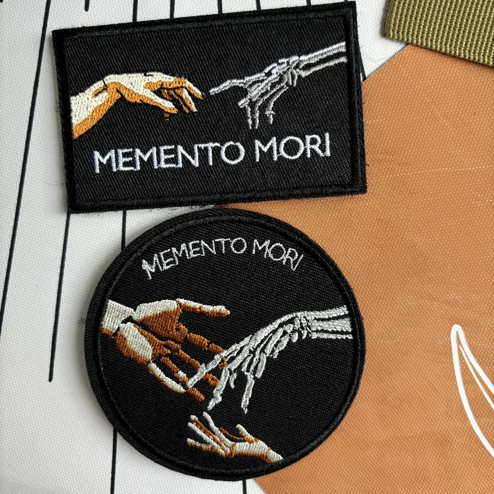 Memento Mori Embroidery Patches Hook&Loop Personalized Death Skull Finger Armband Military Backpack Clothes Morale Badge