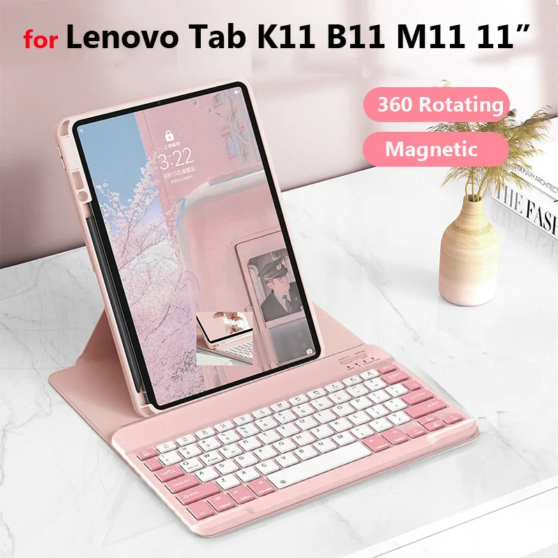 For Lenovo Tab K11 11 2024 B11 M11 TB-330FU for Xiaoxin Pad 11inch 2024 TB-331FC Case with Keyboard Pen Slot Holder 360 Rotating