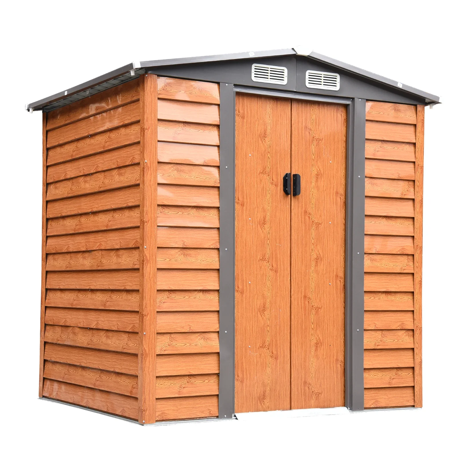 Garden Shed Tool Storage Overlap Construction Sliding Door Brown Wood Grain