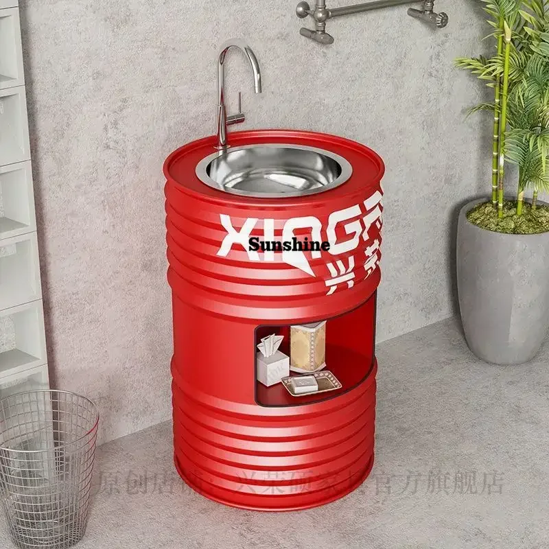 

Industrial Wind Oil Barrel Wash Basin Bathroom Sink Floor-standing Wash Art Personality Basin Wash Basin