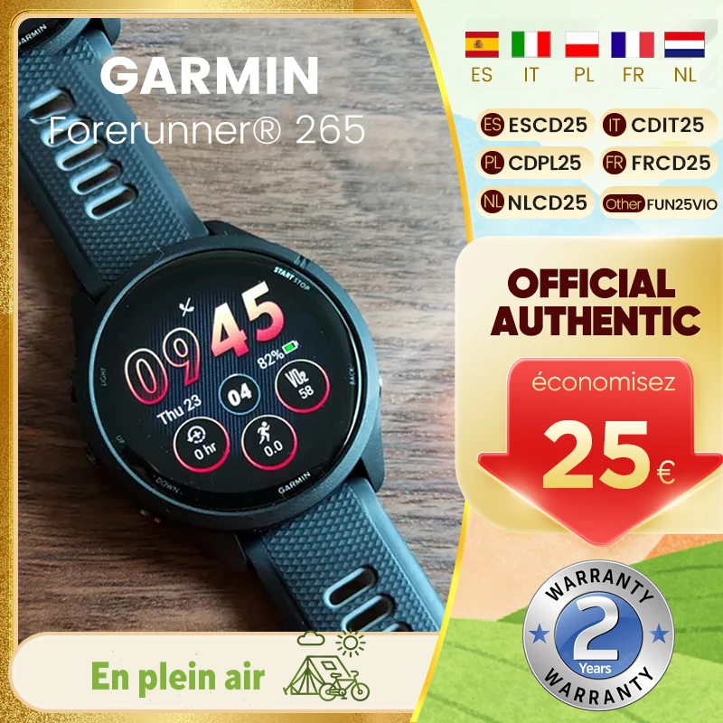 Montre connectée sportive Garmin Forerunner 265 avec GPS, écran AMOLED de 1,3 pouce