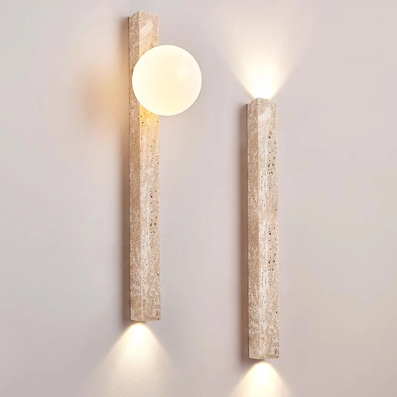 

Yellow Travertine Wabi-Sabi Style Vintage Ambient Decorative Long Strip Wall Lamp Lighting Fixture for Bedroom Bedside