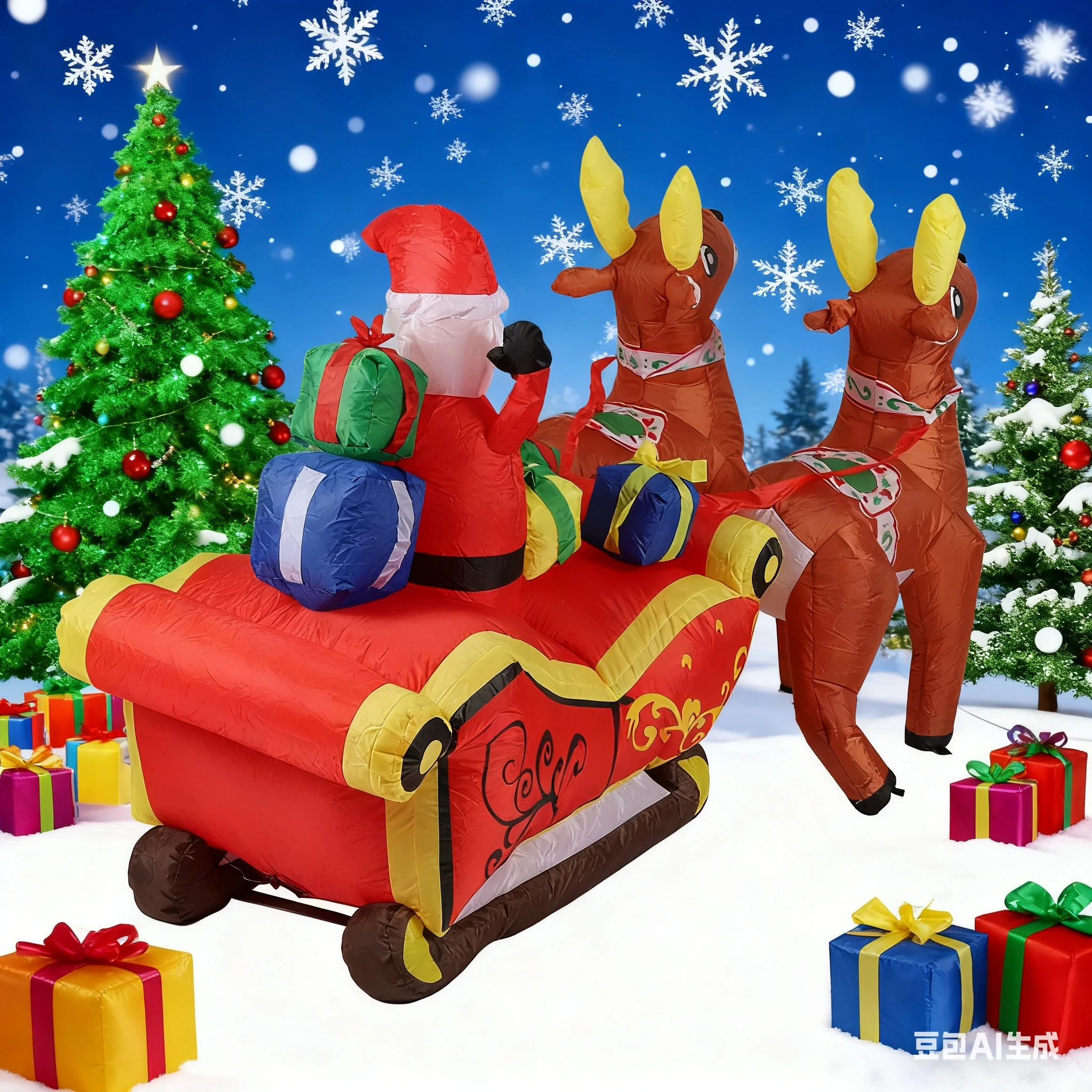 

8 FT Christmas Inflatables Santa Claus in Sleigh with Two Reindeer Outdoor Decorations Blow Up Yard Santa Claus