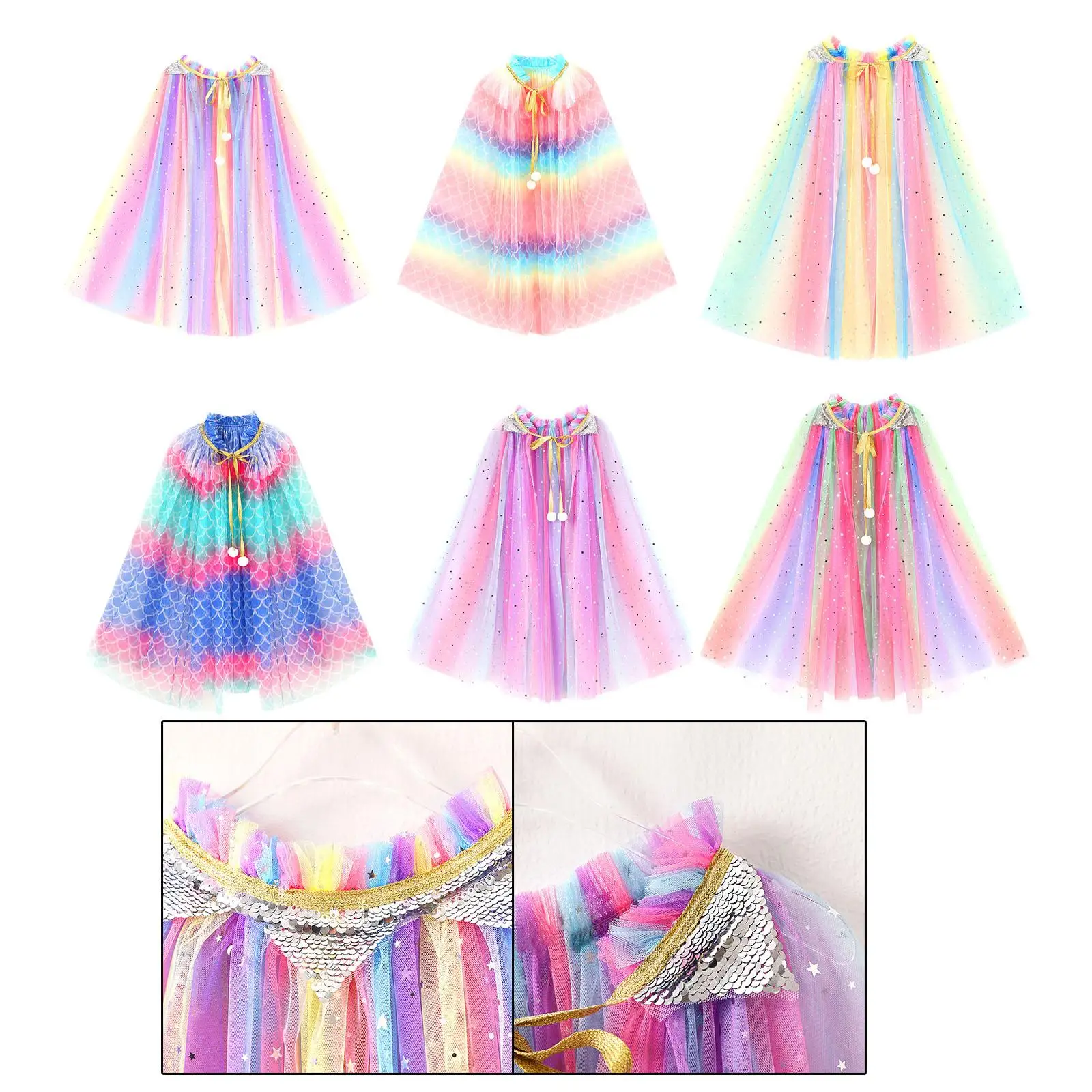 Princess Cape for Girls Colorful Princess Cloak Outfit Cosplay Costume for Birthday Carnival Stage Performance Festival Cosplay