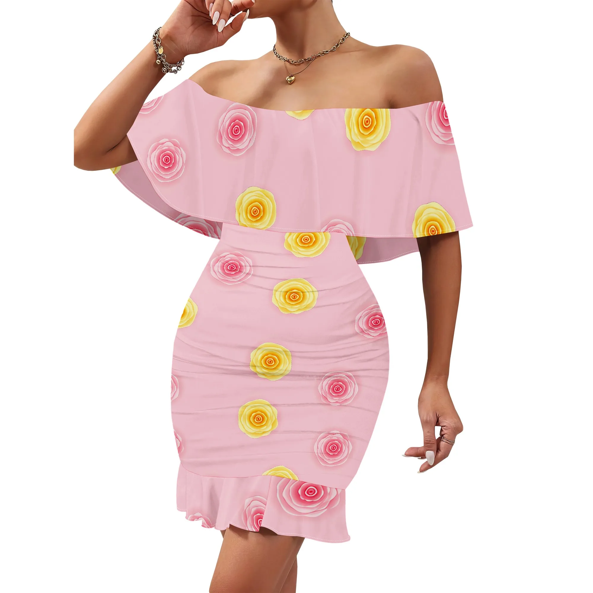 

Women's 2025 Spring/Summer New Customized Casual Loose Swinging Collar Shoulder Printed Flower Strap Dress