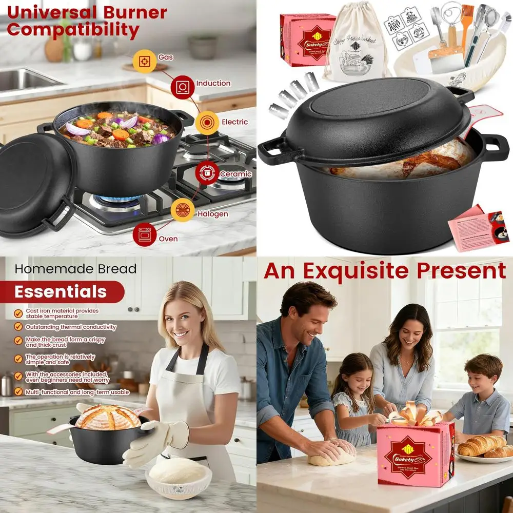 

Набор для приготовления закваски: чугунная голландская печь с крышкой-сковородой, корзина для расстойки, ламе для выпечки и тушения