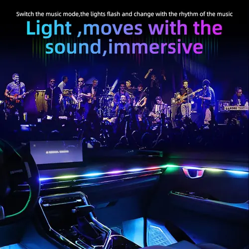 Imagen 2 del producto Tira de luces LED acrílica 10 en 1 para coche, sinfonía RGB, tira de luces interiores para coche, lámpara decorativa de ambiente con Control remoto/aplicación