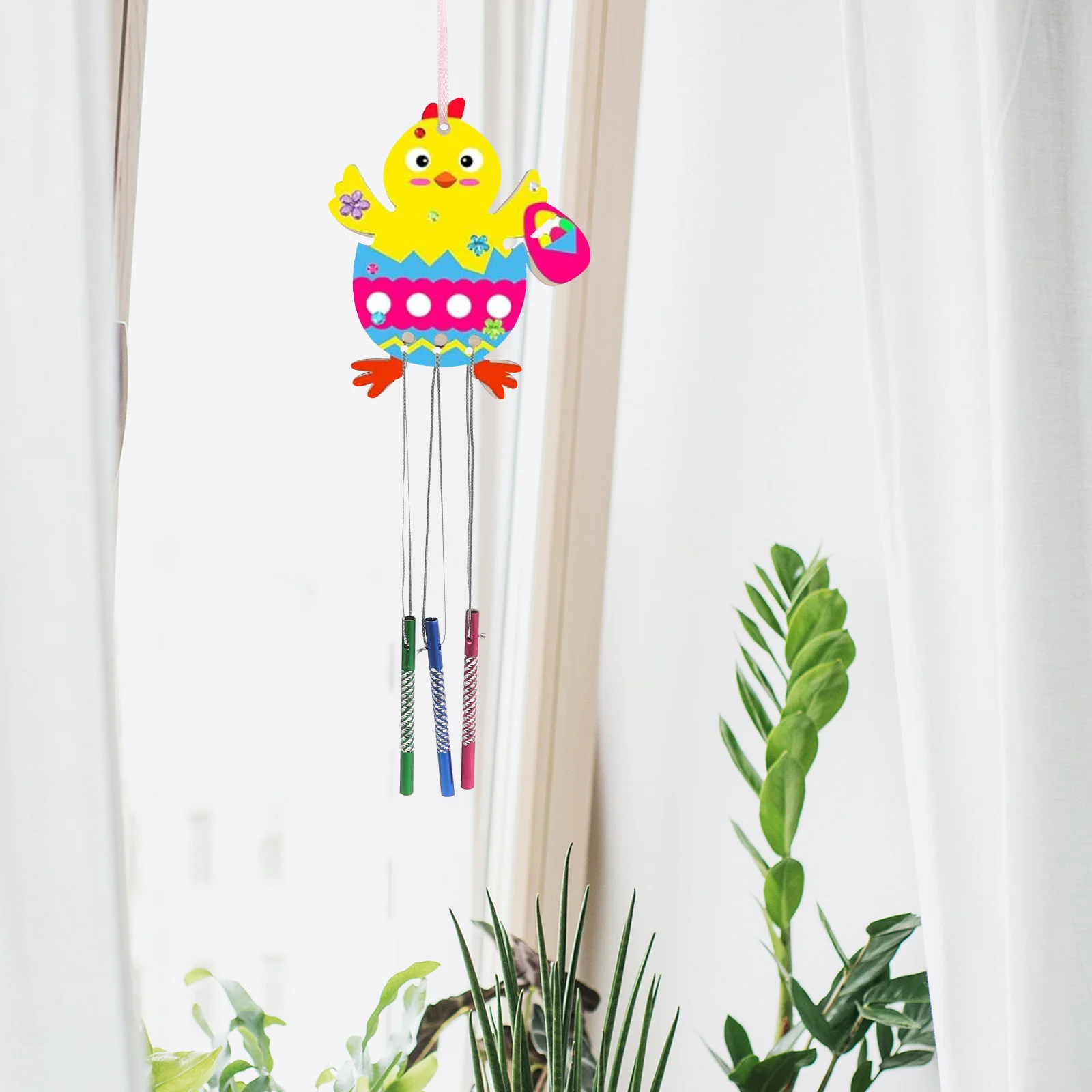 

1Set Wooden Chick Easter DIY Wind Chime Kit Unfinished Smooth Surface Craft Improve Coordination Ability Parentchild