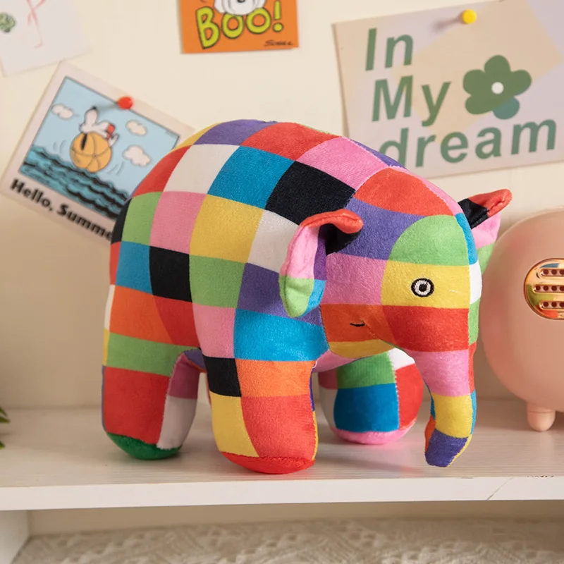 Cute Anime Elmer Elephant Figure Plush Toy Cartoon Plaid Bear Snake Elephant Emma Plushies Doll Room Decor Kids Birthday Gift