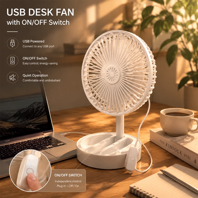 Neuer USB-Tischventilator mit Ein/Aus-Schalter Leiser Tragbarer Kühlventilator für Büro Schlafzimmer Leistungsstarker Luftstrom Einfache Steuerung USB-Stromversorgung