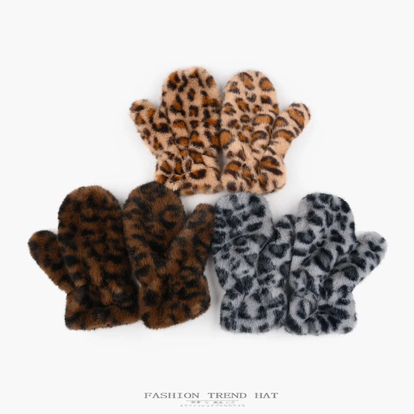 Leopard Print Furry Gloves Womens Winter Thick Warm Plush Finger Mittens Cold Proof Windproof Outdoor Daily Wear Cold Weather