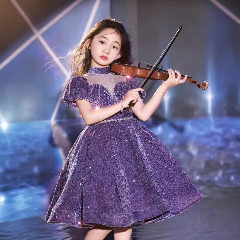 

Роскошное детское торжественное платье принцессы с блестками для девочек, костюм для выступлений на скрипке