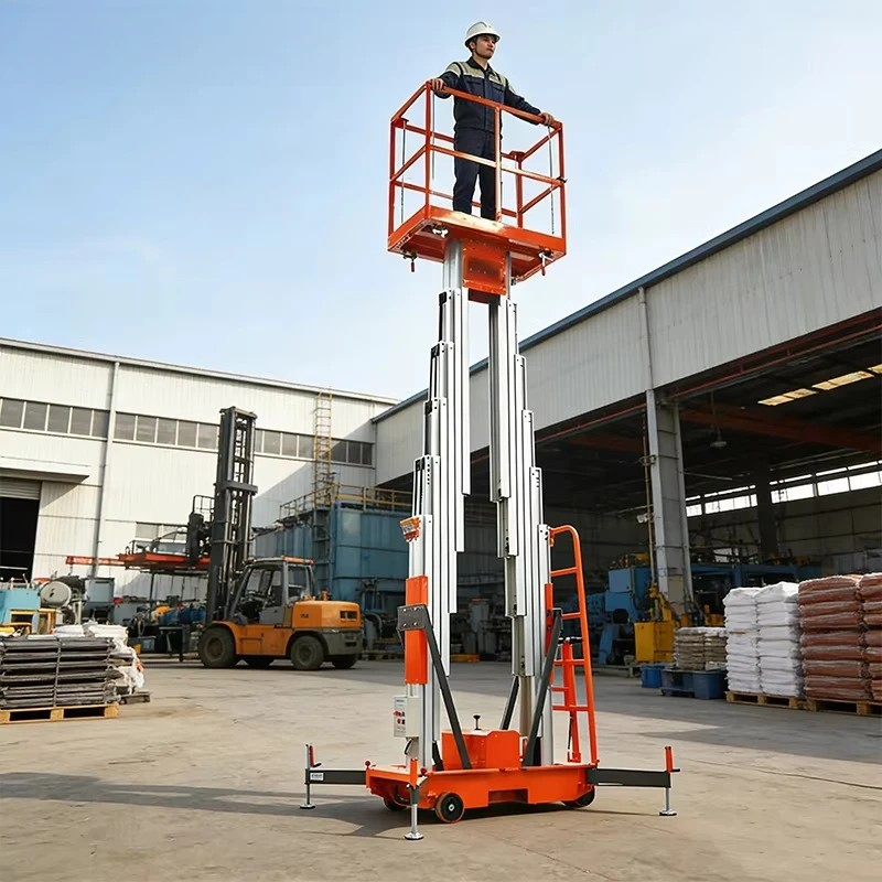 

Гидравлическая вертикальная подъемная платформа из алюминиевого сплава с одинарной/двойной мачтой, грузоподъемность 300 кг, высота подъема 4-14 м