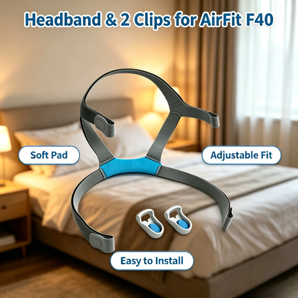 Soft Elastic Headgear for AirFit F40 , Strap with 2 Clips, Replacement Headband Head Band Accessories Compatible with AirFit F40
