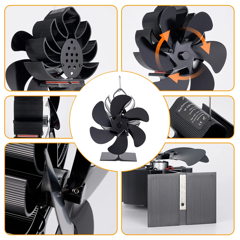 Ventilatore per camino Ventilatore per stufa alimentato a calore a 6 pale Nessuna batteria o elettricità richiesta Bruciatore a legna per legna Ventilatore ecologico Riscaldatore per legna da ardere domestico