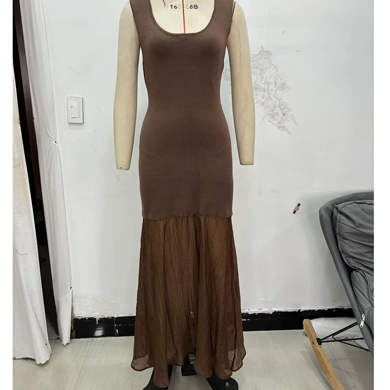 Sexy feminino o pescoço malha retalhos vestido longo outono feminino bodycon maxi vestidos