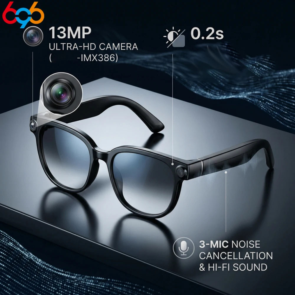 

Smart Glasses Men Women HD Camera Simultaneous Translation AI Object Recognition Blue Light Protection Touch Control Play Music
