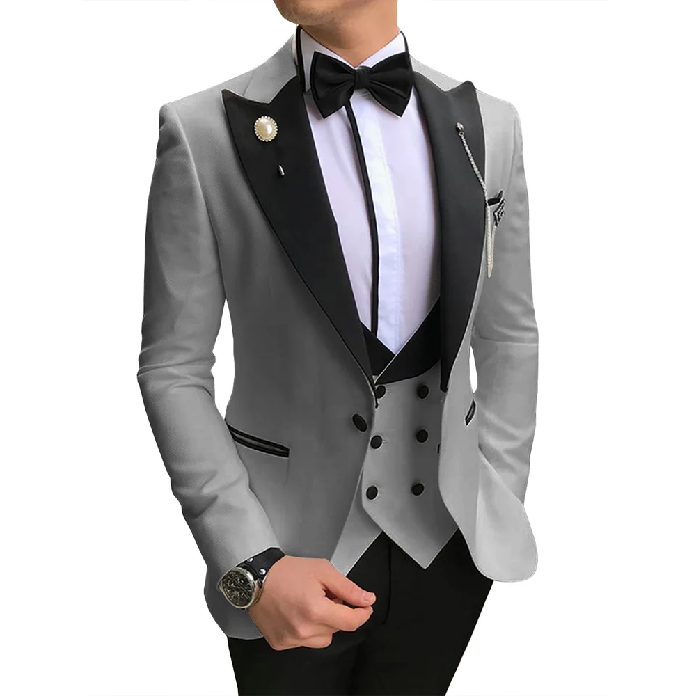 

Men's 3 Pcs Suit Set Slim Fit Lapel Tuxedos Business Casual Male Suits Party Prom Wedding Dress For Groomsmen Blazer+vest+Pants