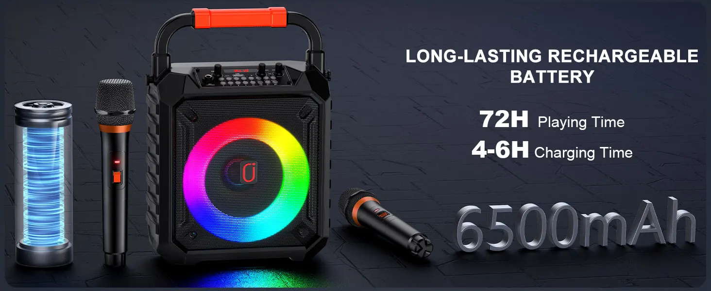 T17 Karaoke-Maschine mit 2 kabellosen Mikrofonen, tragbarer Bluetooth-Lautsprecher mit RGB-Licht, Karaoke-System für Karaoke, Hausparty – Detail 2